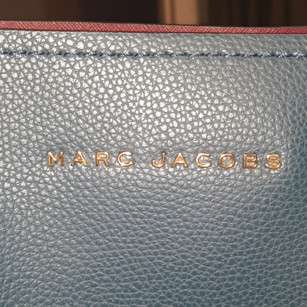 MARC JACOBS Editor Leather Tote Bag Blue Sea Navy Red Everyday Versatile Classic - Picture 6 of 16